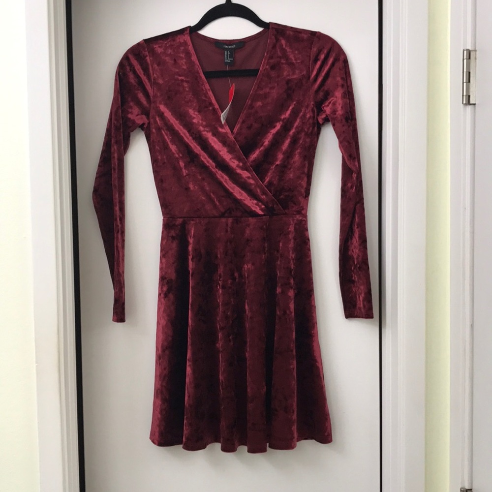 Oxblood color velvet skater dress